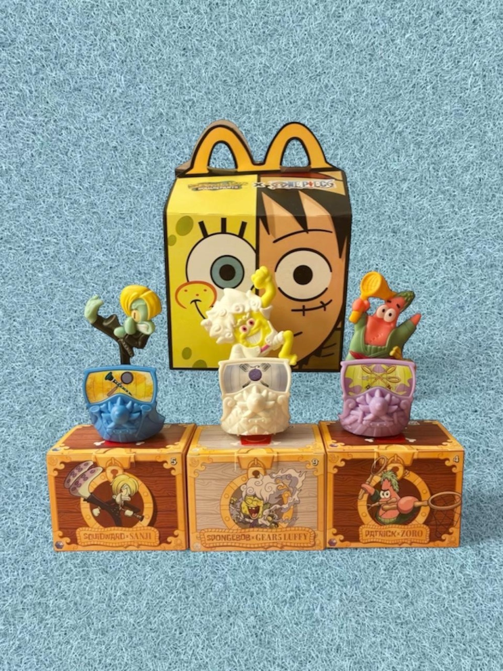 SpongeBob One Piece Gear 5 Luffy, Squidward Sanji, Patrick Zoro with Box